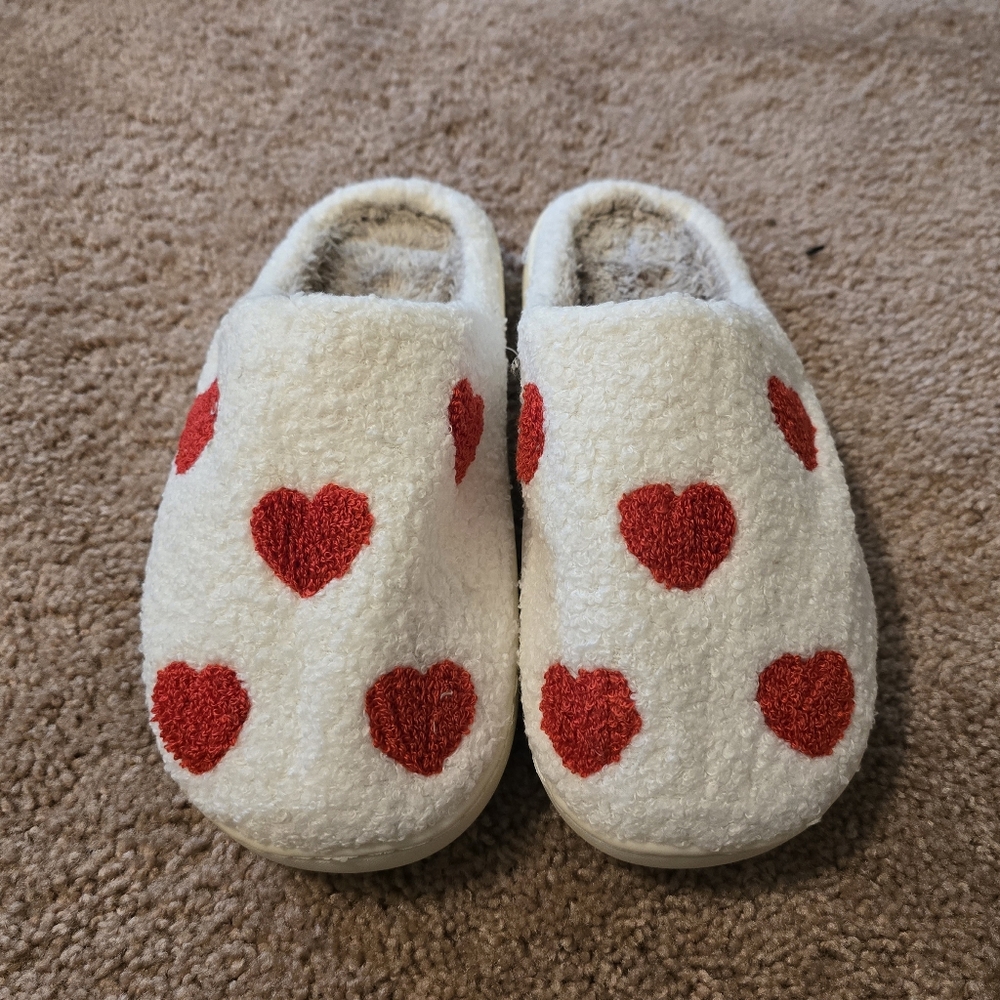 Brand New Slippers with Red Hearts